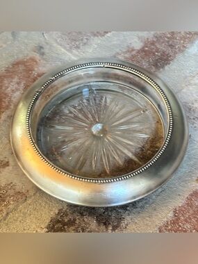 Frank M. Whiting & Co. Sterling Silver and Glass Wine Bottle Coaster